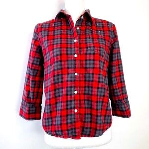 Pink Victoria's Secret Rhinestone Flannel Shirt Women's Red Plaid Bling Flash M